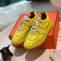 Hermes Women Turn Sneaker in Calfskin Saddle Stitch Detail-Yellow