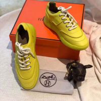 Hermes Women Turn Sneaker in Calfskin Saddle Stitch Detail-Yellow