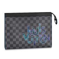 Louis Vuitton LV Unisex Pochette Voyage MM Damier Graphite Canvas-Blue