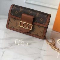 Louis Vuitton LV Women Dauphine Chain Wallet Monogram Canvas-Brown