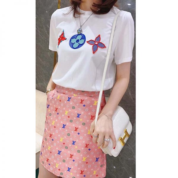 Louis Vuitton LV Women Multicolor Monogram Printed T-Shirt-White (3)