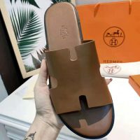 Hermes Unisex Izmir Sandal in Calfskin with Iconic “H”-Brown