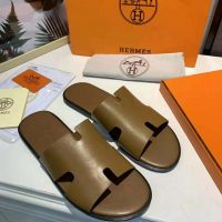 Hermes Unisex Izmir Sandal in Calfskin with Iconic “H”-Brown