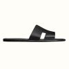 Hermes Unisex Izmir Sandal in Calfskin with Iconic "H"-Black