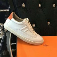 Hermes Women Quicker Sneaker Calfskin Print Iconic “H”-White