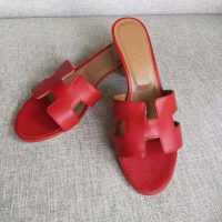 Hermes Women Oasis Sandal Calfskin Iconic “H” 5.6cm Heel-Red