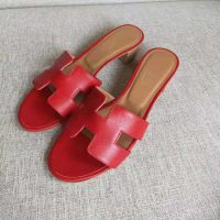 Hermes Women Oasis Sandal Calfskin Iconic “H” 5.6cm Heel-Red