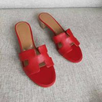 Hermes Women Oasis Sandal Calfskin Iconic “H” 5.6cm Heel-Red