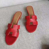 Hermes Women Oasis Sandal Calfskin Iconic “H” 5.6cm Heel-Red