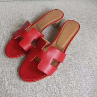 Hermes Women Oasis Sandal Calfskin Iconic “H” 5.6cm Heel-Red