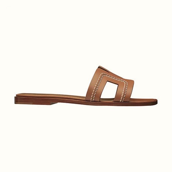 Hermes Women Oran Sandal Calfskin Stitched Detail Iconic “H”-Brown