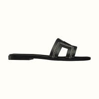 Hermes Women Oran Sandal Calfskin Stitched Detail Iconic “H”-Black