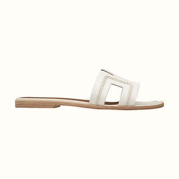 Hermes Women Oran Sandal Calfskin Stitched Detail Iconic “H”-White