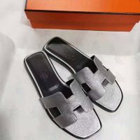 Hermes Women Oran Sandal Epsom Calfskin Iconic “H” Cut-Out-Silver