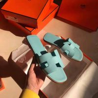 Hermes Women Oran Sandal Epsom Calfskin Iconic “H” Cut-Out-Aqua