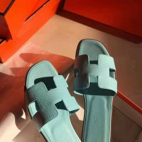 Hermes Women Oran Sandal Epsom Calfskin Iconic “H” Cut-Out-Aqua