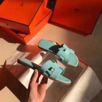 Hermes Women Oran Sandal Epsom Calfskin Iconic “H” Cut-Out-Aqua
