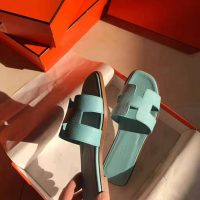 Hermes Women Oran Sandal Epsom Calfskin Iconic “H” Cut-Out-Aqua