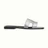 Hermes Women Oran Sandal Epsom Calfskin Iconic "H" Cut-Out-Silver