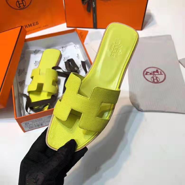 Hermes Women Oran Sandal Patent Calfskin Iconic "H"-Yellow - LULUX