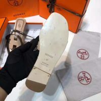 Hermes Women Oran Sandal Patent Calfskin Iconic “H”-Brown