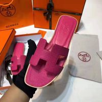 Hermes Women Oran Sandal Patent Calfskin Iconic “H”-Rose