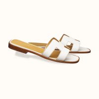 Hermes Women Oran Sandal Patent Calfskin Iconic “H”-White