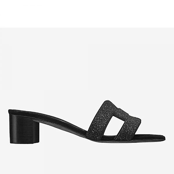 Hermes Women Shoes Oasis Sandal 50mm Heel-Black