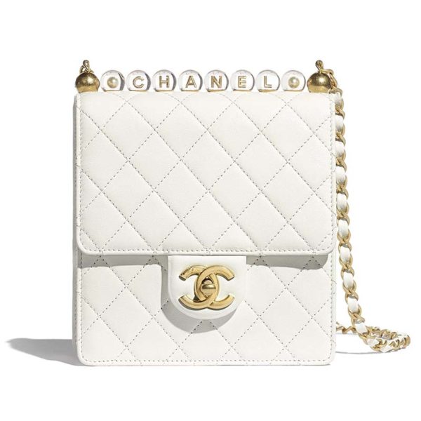 Chanel Women Flap Bag Goatskin Acrylic Beads & Gold-Tone Metal