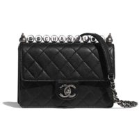 Chanel Women Flap Bag Goatskin Acrylic Beads & Ruthenium-Finish Metal