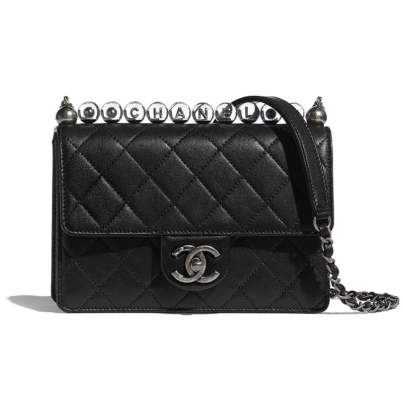 Chanel Women Flap Bag Goatskin Acrylic Beads & Ruthenium-Finish