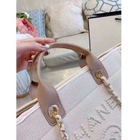 Chanel Women Shopping Bag Mixed Fibers Imitation Pearls & Gold-Tone Metal