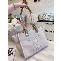 Chanel Women Shopping Bag Mixed Fibers Imitation Pearls & Gold-Tone Metal