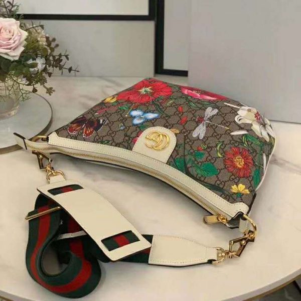 Gucci GG Women GG Flora Shoulder Bag BeigeEbony Supreme Canvas (1)