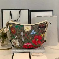 Gucci GG Women GG Flora Shoulder Bag BeigeEbony Supreme Canvas