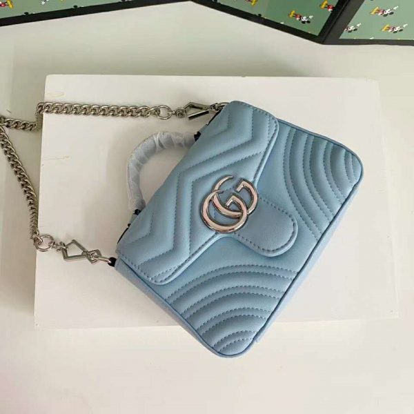 Gucci GG Women GG Marmont Mini Top Handle Bag-Blue (11)