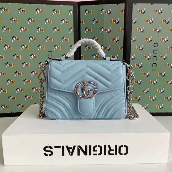 Gucci GG Women GG Marmont Mini Top Handle Bag-Blue (3)