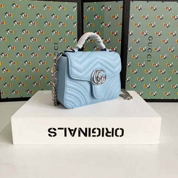 Gucci GG Women GG Marmont Mini Top Handle Bag-Blue (4)
