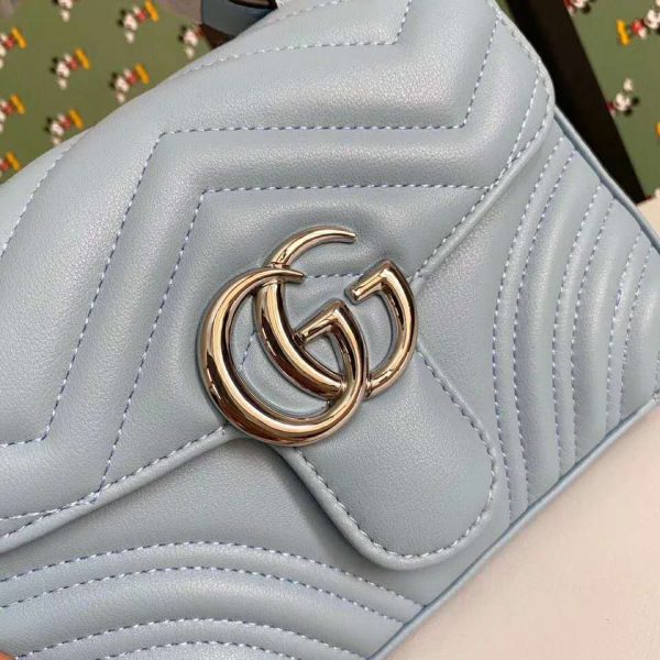 Gucci GG Women GG Marmont Mini Top Handle Bag-Blue (7)