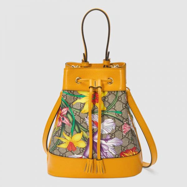 Gucci GG Women Ophidia GG Flora Small Bucket Bag-Yellow