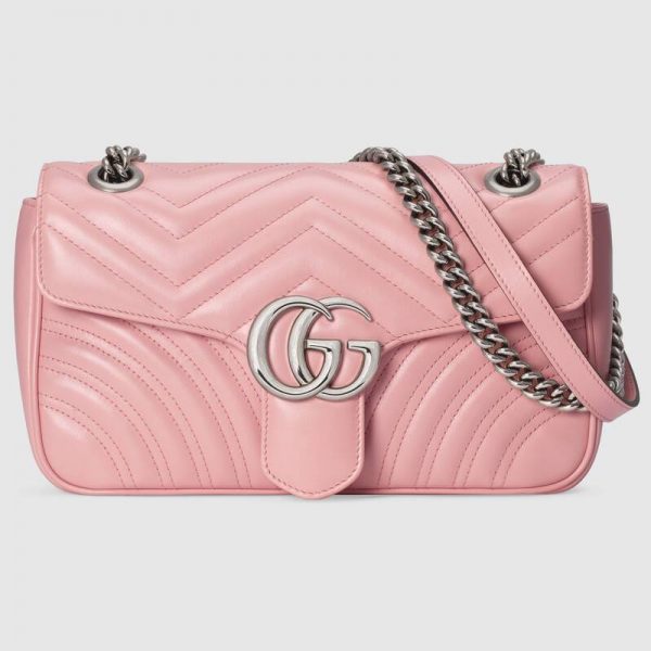 Gucci Women GG Marmont Small Shoulder Bag Matelassé Chevron Leather-Pink