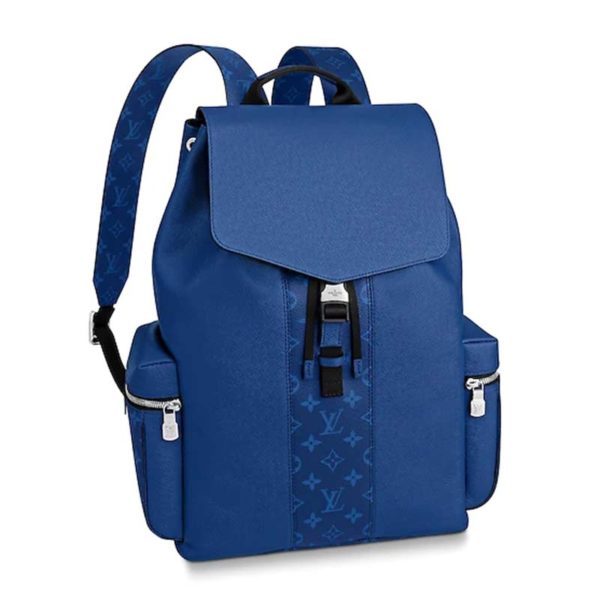Louis Vuitton LV Unisex Outdoor Backpack Taiga Cowhide Leather-Blue