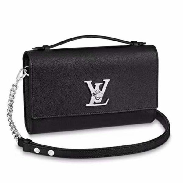 Louis Vuitton LV Women Lockme Clutch Soft Grained Calfskin-Black
