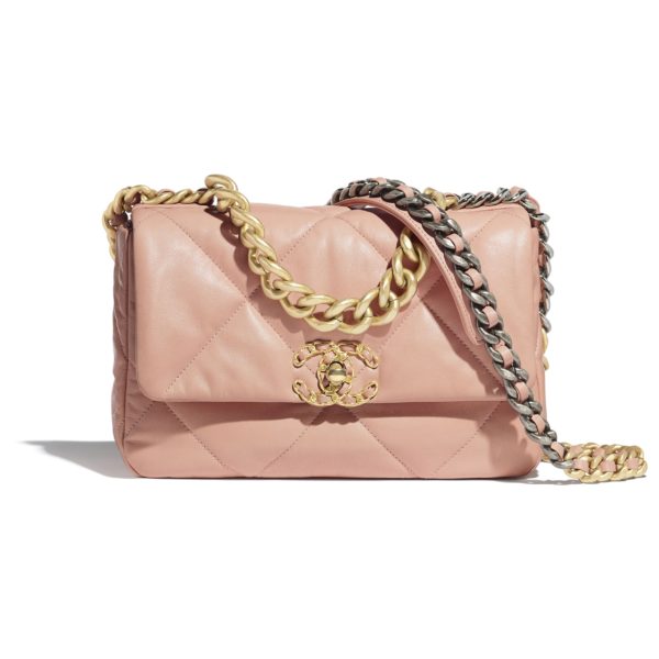 Chanel Women Chanel 19 Flap Bag in Lambskin Leather-Pink