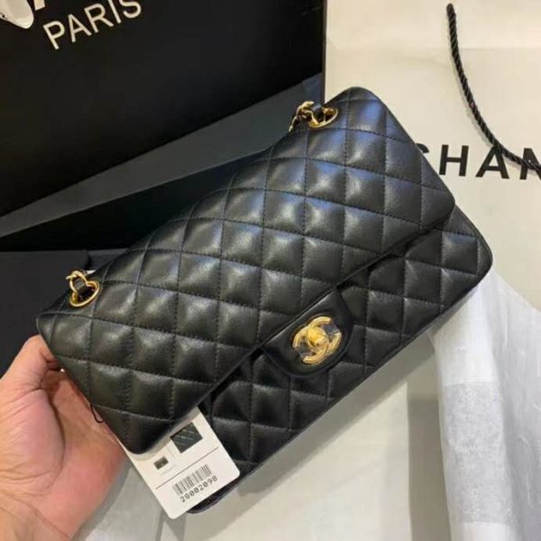 Chanel Women Classic Handbag in Lambskin Leather-Black (3)