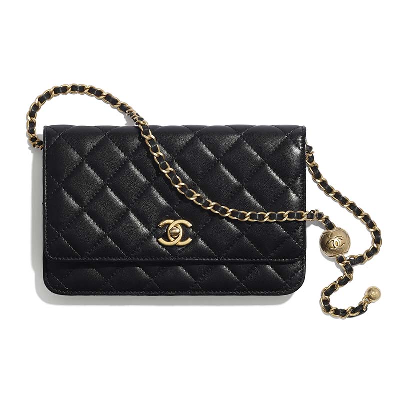 CHANEL Black Classic Wallet On Chain WOC Shoulder Bag Lambskin j35