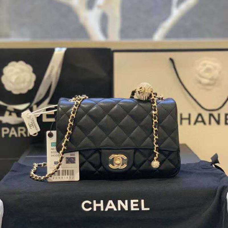 chanel black bag with gold chain price