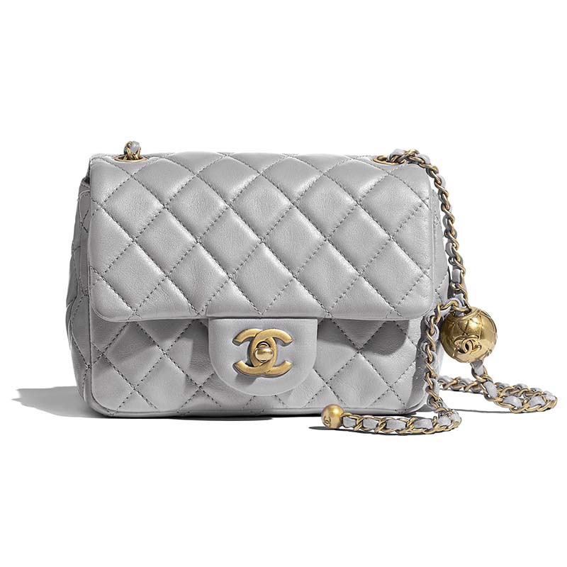 Chanel Women Flap Bag Lambskin & Gold-Tone Metal-Grey - LULUX
