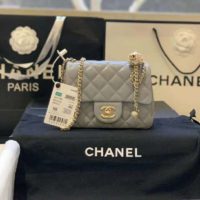 Chanel Women Flap Bag Lambskin & Gold-Tone Metal-Grey