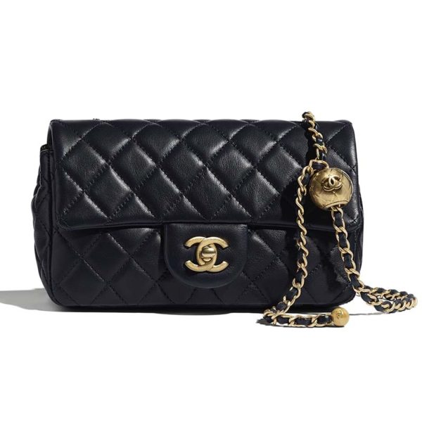 Chanel Women Flap Bag Lambskin & Gold-Tone Metal-Navy